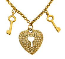 Load image into Gallery viewer, Vintage NAPIER signed gold heart pave crystal key lock chain designer runway necklace
