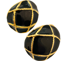 Load image into Gallery viewer, Vintage gold black enamel massive designer runway clip on earrings
