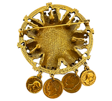 Load image into Gallery viewer, Vintage gold NAPOLEON EMPEREUR Etruscan byzantine dangle coin designer runway brooch
