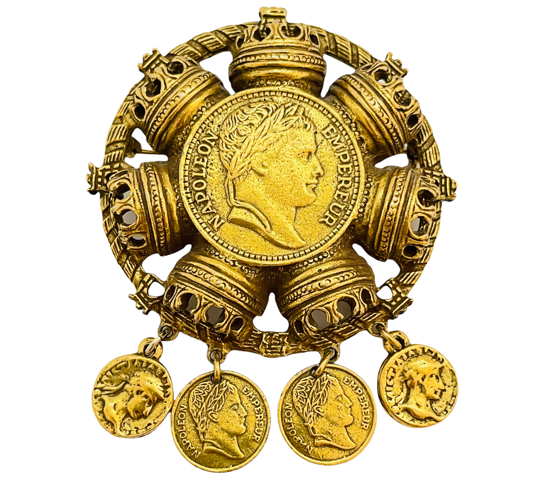 Vintage gold NAPOLEON EMPEREUR Etruscan byzantine dangle coin designer runway brooch