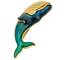 Load image into Gallery viewer, Vintage SWAROVSKI swan signed gold enamel whale rhinestone designer runway brooch
