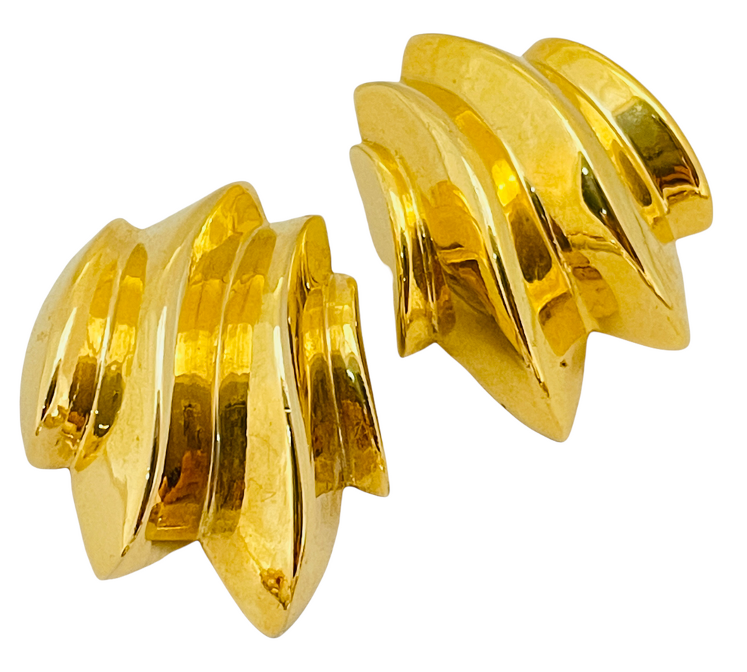 Vintage GIVENCHY gold modernist designer runway pierced earrings