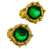 Load image into Gallery viewer, Vintage gold green glass designer runway clip on earrings
