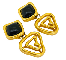 Load image into Gallery viewer, Vintage gold black modernist dangle designer runway clip on earrings
