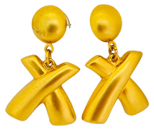 Load image into Gallery viewer, Vintage gold modernist dangle designer runway pierced earrings
