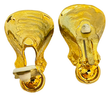 Load image into Gallery viewer, Vintage gold silver rhinestone designer runway clip on earrings
