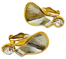 Load image into Gallery viewer, Vintage gold silver rhinestone designer runway clip on earrings
