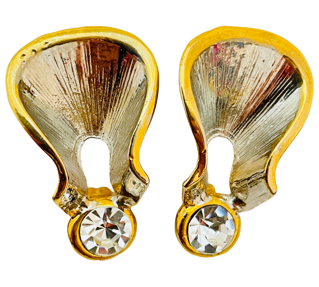 Vintage gold silver rhinestone designer runway clip on earrings