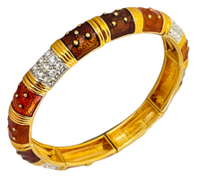 Load image into Gallery viewer, Vintage JOAN RIVERS gold enamel rhinestone stretch designer runway bracelet
