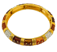 Load image into Gallery viewer, Vintage JOAN RIVERS gold enamel rhinestone stretch designer runway bracelet
