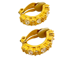 Load image into Gallery viewer, Vintage SWAROVSKI gold crystal designer runway clip on earrings
