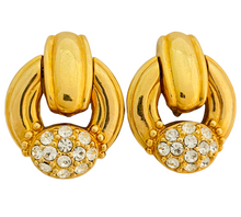 Load image into Gallery viewer, Vintage SWAROVSKI gold crystal door knocker designer runway clip on earrings
