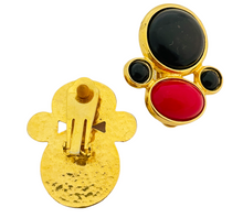 Load image into Gallery viewer, Vintage gold red black cabochon designer runway clip on earrings
