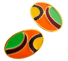 Load image into Gallery viewer, Vintage gold enamel geometric abstract designer runway clip on earrings
