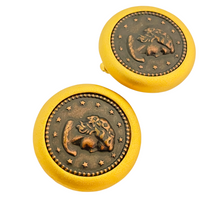Load image into Gallery viewer, Vintage matte gold coin designer runway clip on earrings
