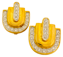 Load image into Gallery viewer, Vintage PARK LANE gold rhinestone designer runway clip on earrings
