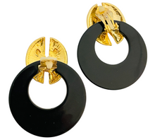 Load image into Gallery viewer, Vintage gold black door knocker designer runway clip on earrings
