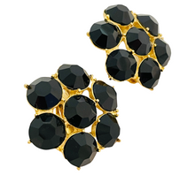 Load image into Gallery viewer, Vintage gold black glass designer runway clip on earrings
