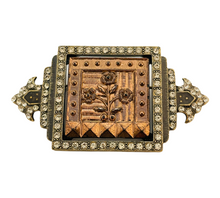 Load image into Gallery viewer, Vintage SWEET ROMANCE USA bronze gold rhinestone designer runway brooch
