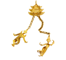 Load image into Gallery viewer, Vintage KJL KENNETH JAY LANE Asian pagoda dancers gold rhinestone designer necklace brooch
