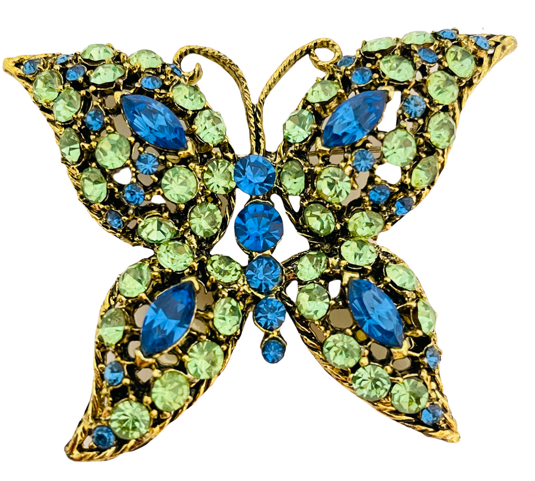 Vintage huge gold rhinestone butterfly designer runway brooch