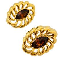 Load image into Gallery viewer, Vintage SWAROVSKI gold crystal designer pierced earrings
