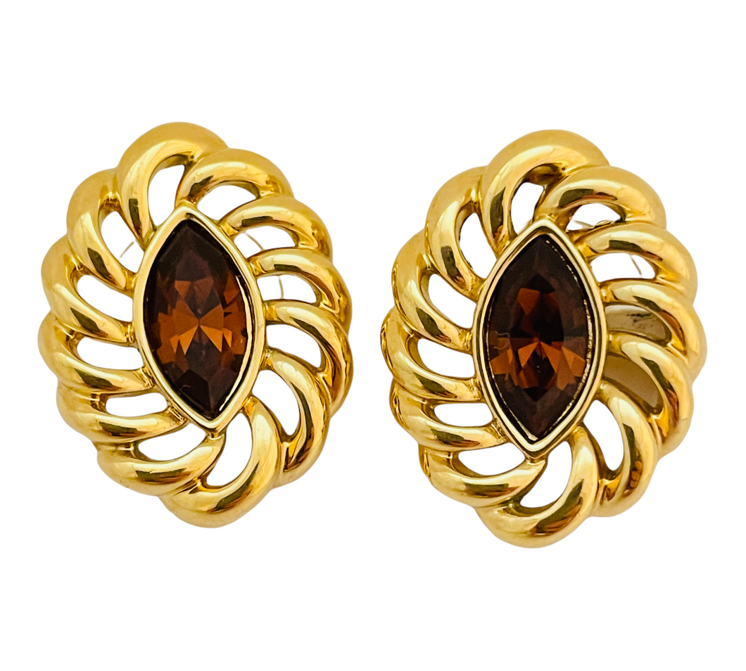 Vintage SWAROVSKI gold crystal designer pierced earrings