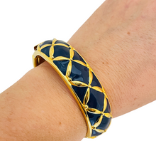 Load image into Gallery viewer, Vintage JOAN RIVERS gold navy enamel designer runway bangle bracelet
