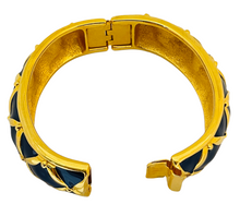 Load image into Gallery viewer, Vintage JOAN RIVERS gold navy enamel designer runway bangle bracelet
