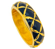 Load image into Gallery viewer, Vintage JOAN RIVERS gold navy enamel designer runway bangle bracelet
