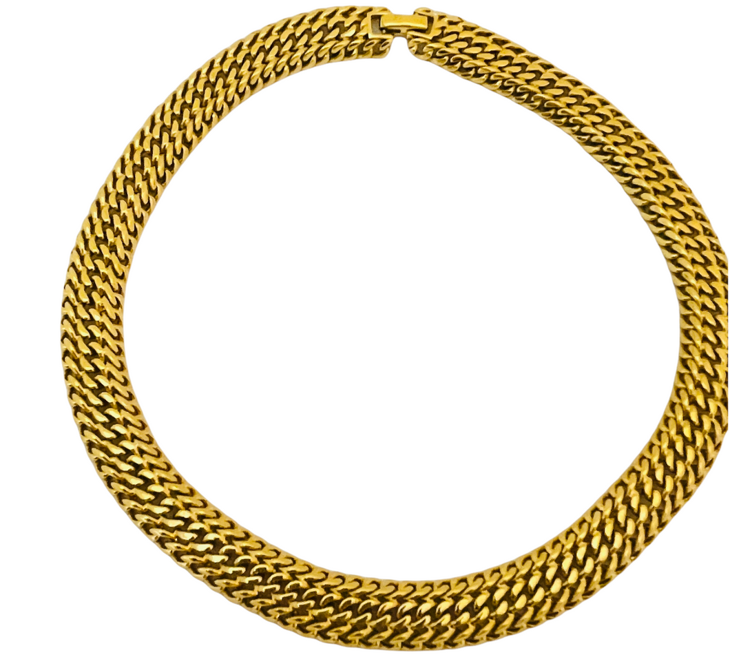 Vintage MONET gold triple chain link designer runway necklace