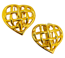 Load image into Gallery viewer, Vintage gold heart designer runway clip on earrings
