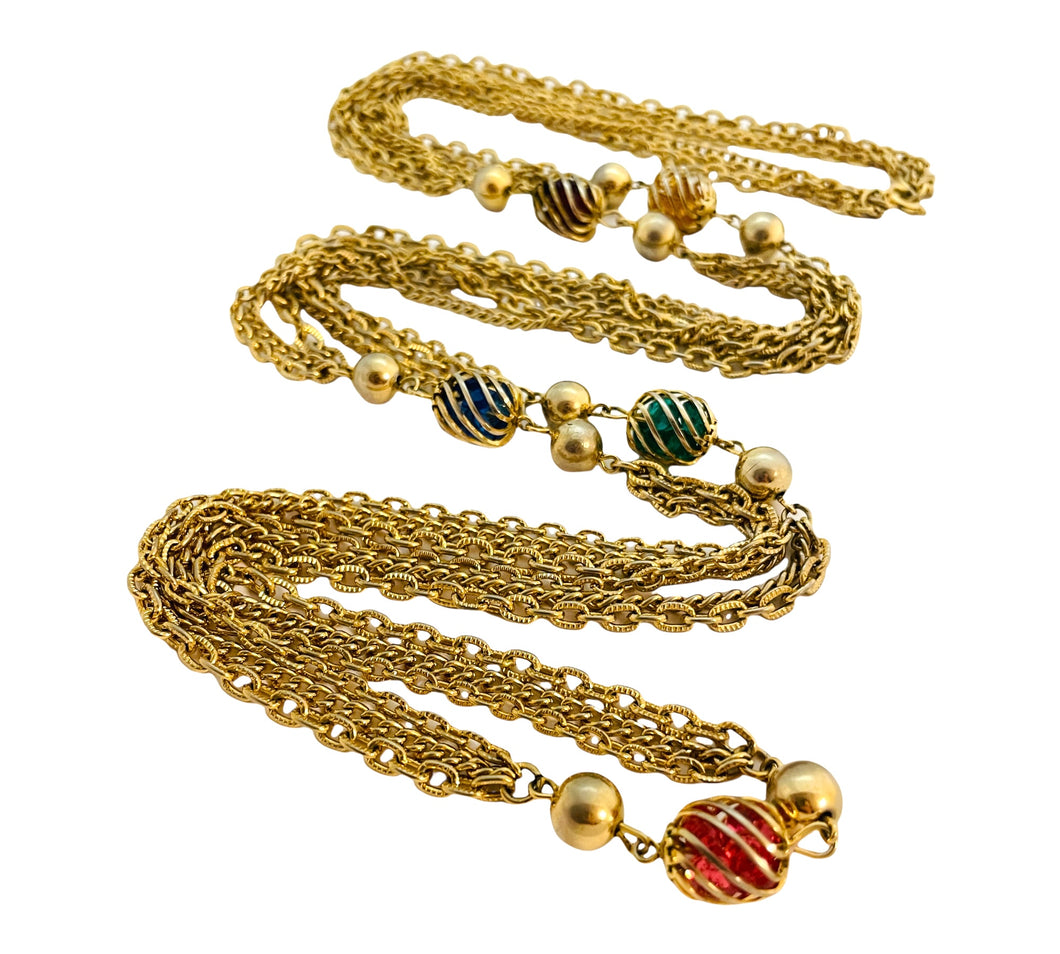Vintage gold chain jewel caged crystals designer runway necklace