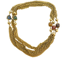 Load image into Gallery viewer, Vintage gold chain jewel caged crystals designer runway necklace
