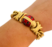 Load image into Gallery viewer, Vintage JOAN RIVERS gold chain lady bug enamel designer runway bracelet
