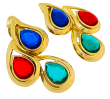 Load image into Gallery viewer, Vintage huge gold jewel glass designer runway clip on earrings
