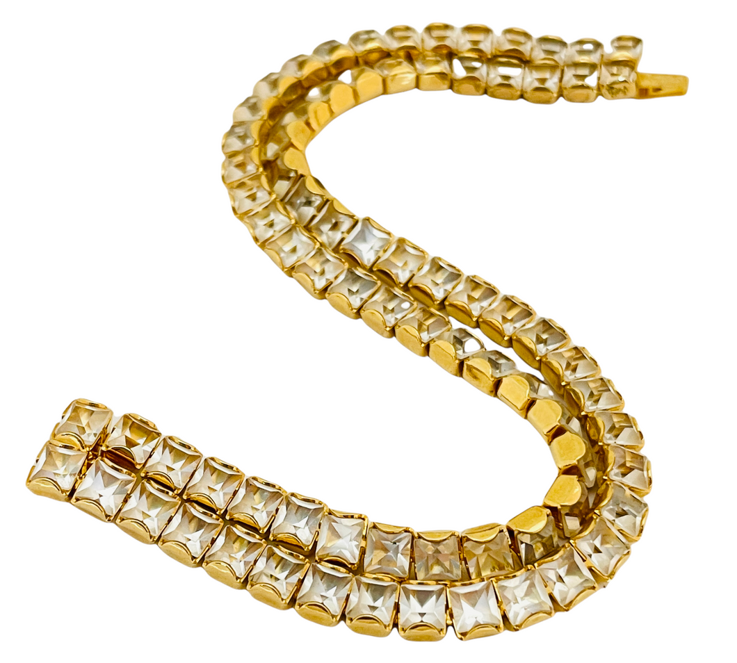 Vintage gold double row rhinestone designer runway bracelet