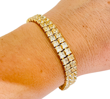 Load image into Gallery viewer, Vintage gold double row rhinestone designer runway bracelet
