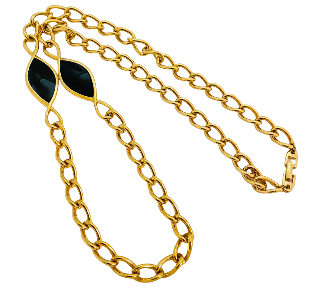 Vintage NAPIER gold black enamel chain link designer runway necklace