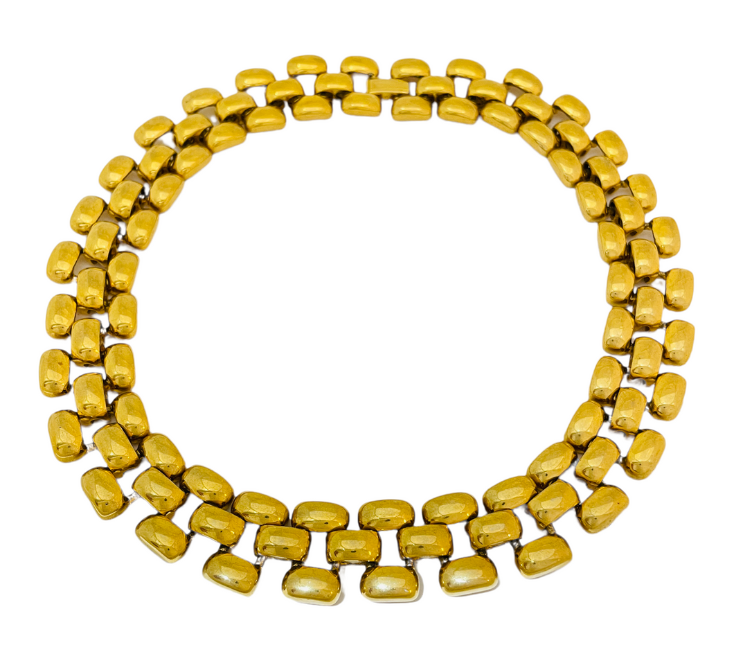 Vintage ERWIN PEARL gold chain link designer runway necklace