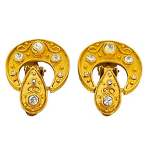 Load image into Gallery viewer, Vintage gold tone glass Etruscan style door knocker clip on designer earrings
