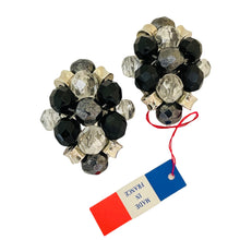 Load image into Gallery viewer, Vintage FRANCOISE MONTAGUE silver black crystal designer runway clip on earrings
