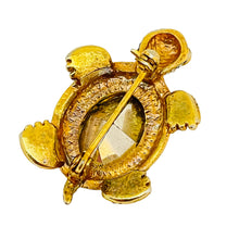 Load image into Gallery viewer, Vintage gold enamel glass amethyst turtle brooch
