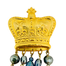 Load image into Gallery viewer, Vintage matte gold crown glass dangle brooch
