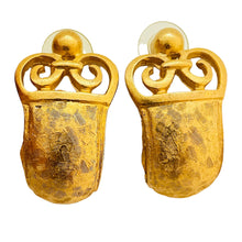 Load image into Gallery viewer, Vintage matte gold Etruscan style designer runway earrings
