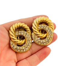 Load image into Gallery viewer, Vintage gold rhinestone chain link designer runway clip on earrings
