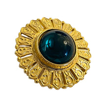 Load image into Gallery viewer, Vintage gold emerald glass designer runway brooch

