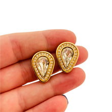 Load image into Gallery viewer, Vintage SWAROVSKI gold crystal designer runway clip on earrings
