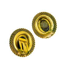 Load image into Gallery viewer, Vintage mesh gold amber glass designer runway clip on earrings
