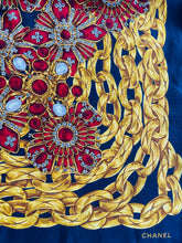 Load image into Gallery viewer, CHANEL authentic vintage silk scarf pearl gripoix gold chains red jewels
